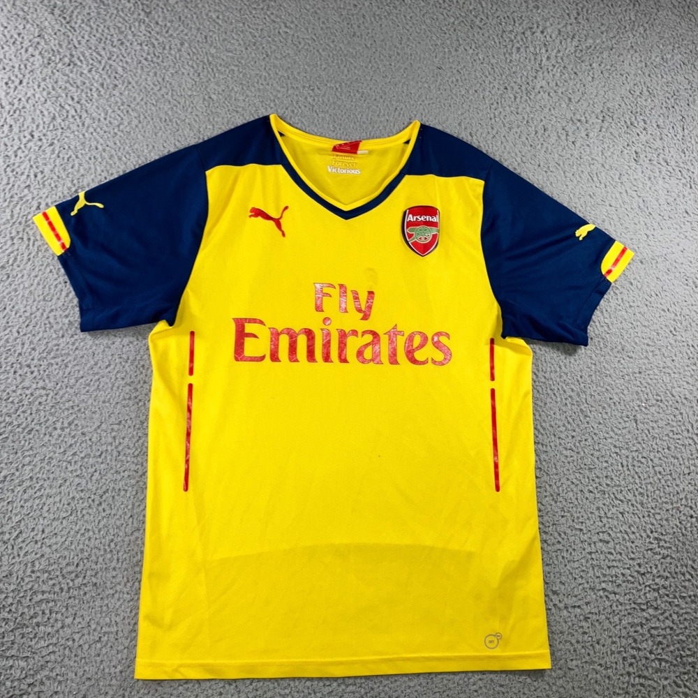 Puma Arsenal FC Away Jersey Men M Yellow Navy 2014-15 Fly Emirates Soccer Shirt